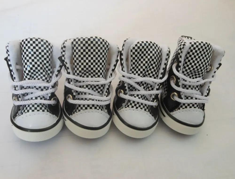 

Black and White Checked Leather/PU Pet Dog Sports Boots Shoes Sneakers 5 Sizes