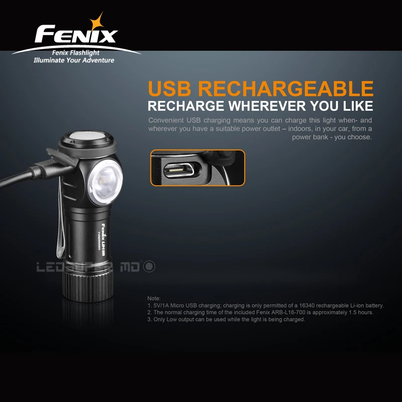 저렴한 Right-angled Fenix LD15R Cree XP-G3 LED 500 루멘 휴대용 마이크로 USB 충전식 손전등 리튬 이온 배터리