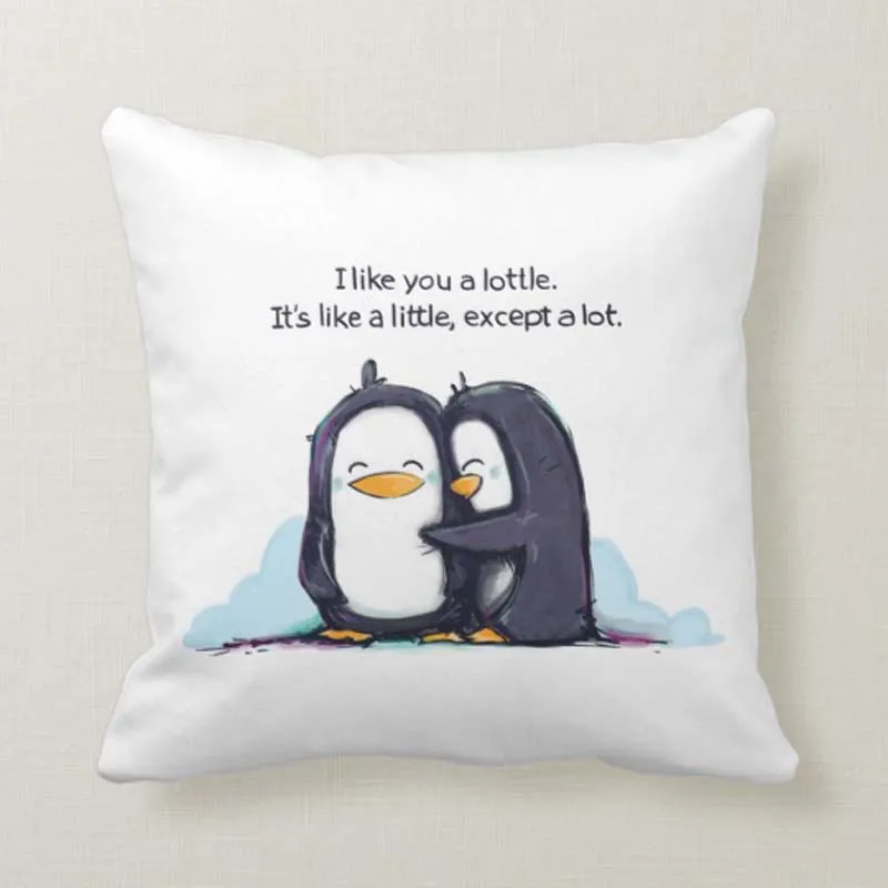 Наволочка для подушки I Like You a Lottle Penguins Декоративная Подушка на молнии домашнего