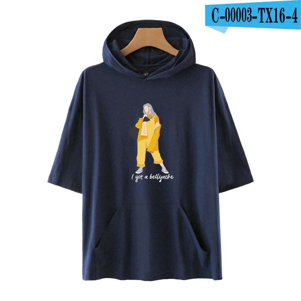 FADUN Tommee Billie Eilish Мужская/женская футболка с капюшоном, одноцветные футболки, летние модные футболки с коротким рукавом, стильный топ с капюшоном, 4XL - Цвет: navy