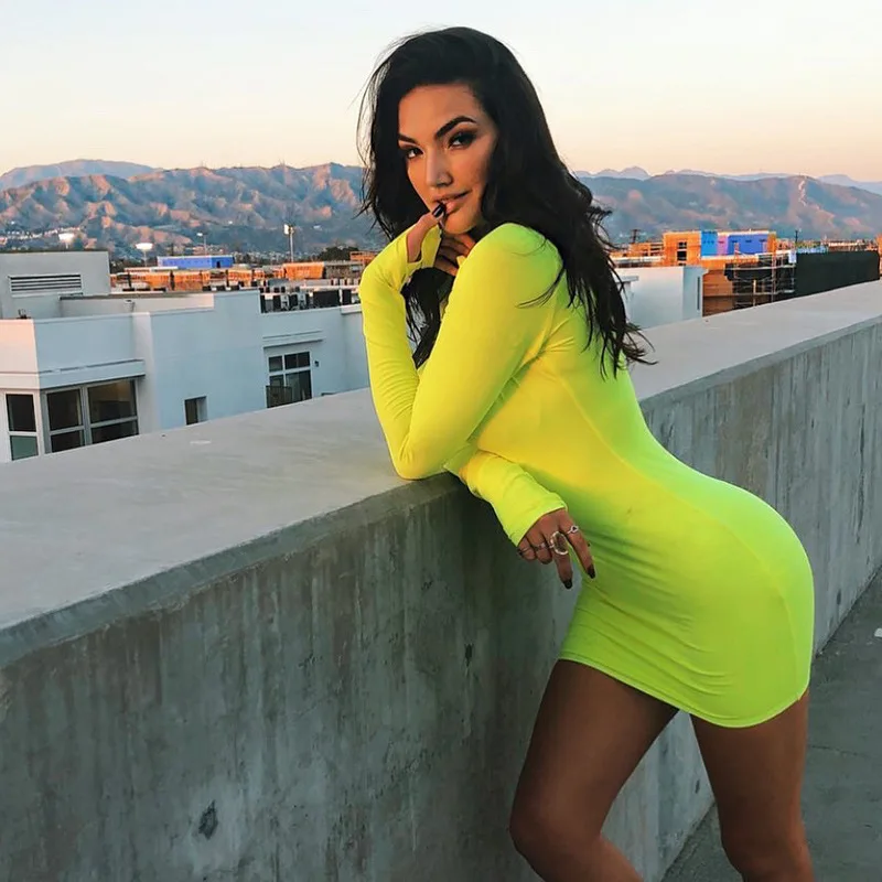 2018 осеннее тонкое облегающее сексуальное мини платье для женщин с длинным