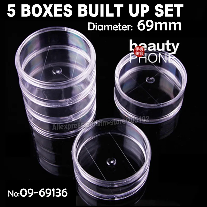 

5 BOX BUILT UP SET,clear round accessory box storage for diy home work nail art jewelry beads crafts rganizer container case