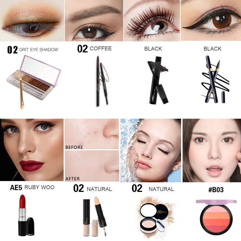 8 шт./лот MYG Makup набор инструментов должен иметь косметику, включая тени для век Матовая помада, Румяна тушь для ресниц подводка для глаз с косметикой