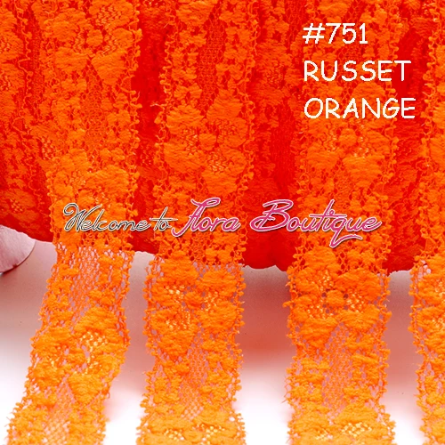 

High quality cotton elastic lace, 50 yards per lot, free shipping, #751 russet orange