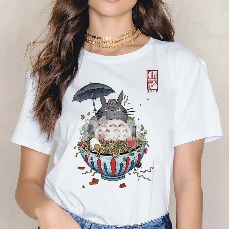 Totoro, забавная женская футболка с принтом, Женская японская футболка, Хаяо Миядзаки, футболка, футболки, Мультяшные аниме Харадзюку