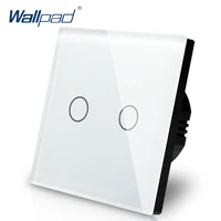 new arrival wallpad eu uk 110v 220v 2 gangs 2 way 3 way position white glass panel touch button wall lights switch power supply