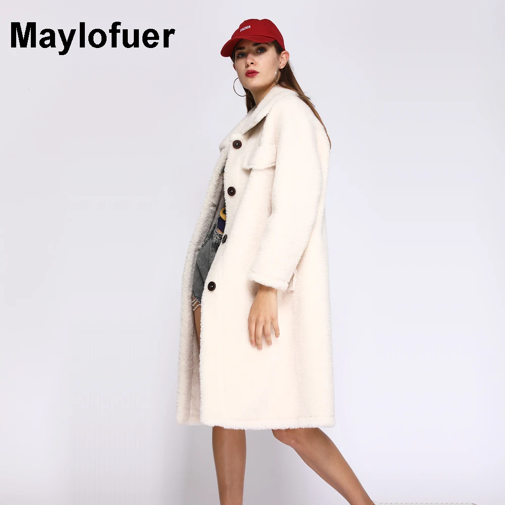 Maylofuer Длинная натуральная шерстяная шуба из натурального меха ягненка Куртка в стиле Тедди Модные пальто из овечьей шерсти