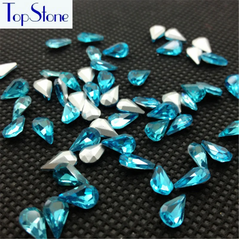 Аквамарин цвет стеклянный кристалл в форме слезы остроконечные Стразы 5x8 6x10 8x13