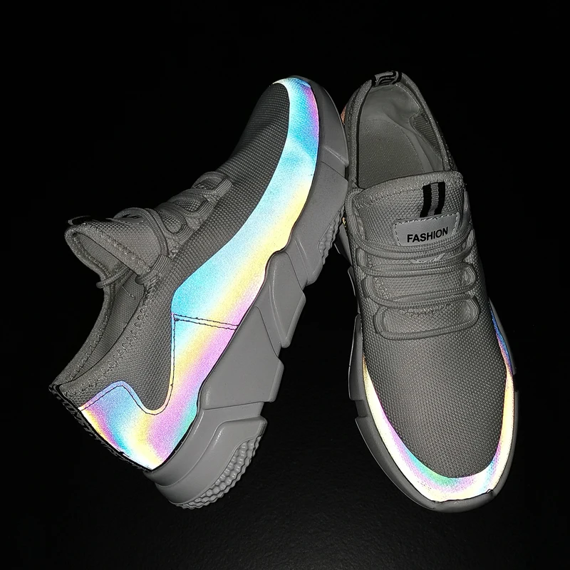 

New Mens Casual Shoes Vulcanized Platform Shoes Man Fashion Black Reflective Sneakers Soft Breathable Footwear Zapatillas Hombre