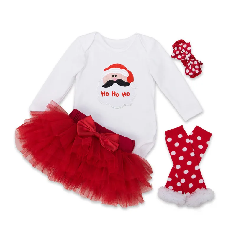 Рождественский комплект одежды для маленьких девочек хлопковый комбинезон с