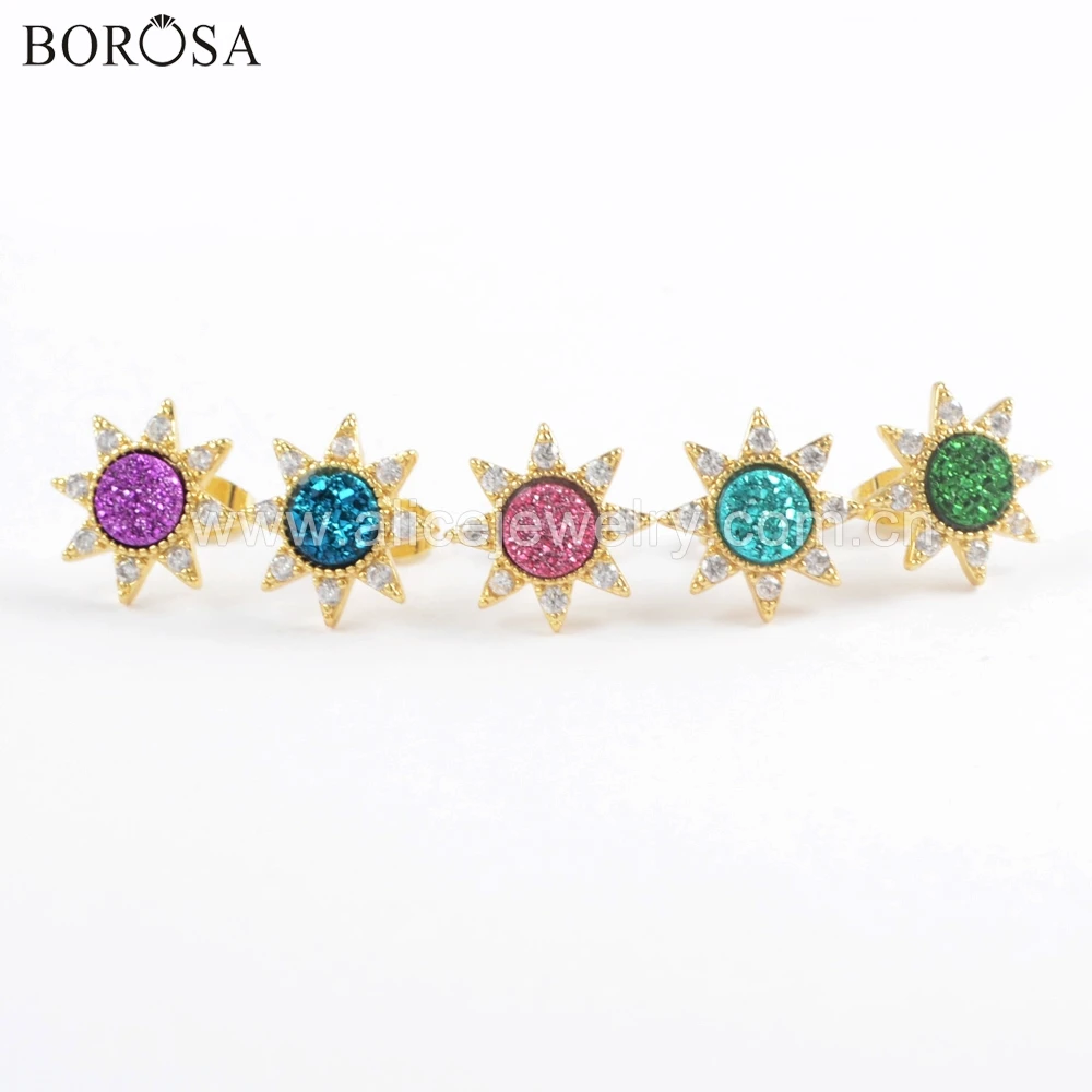 BOROSA 5 пар Оптовая Продажа гексаграммы Агаты друзы серьги гвоздики натуральные Drusy