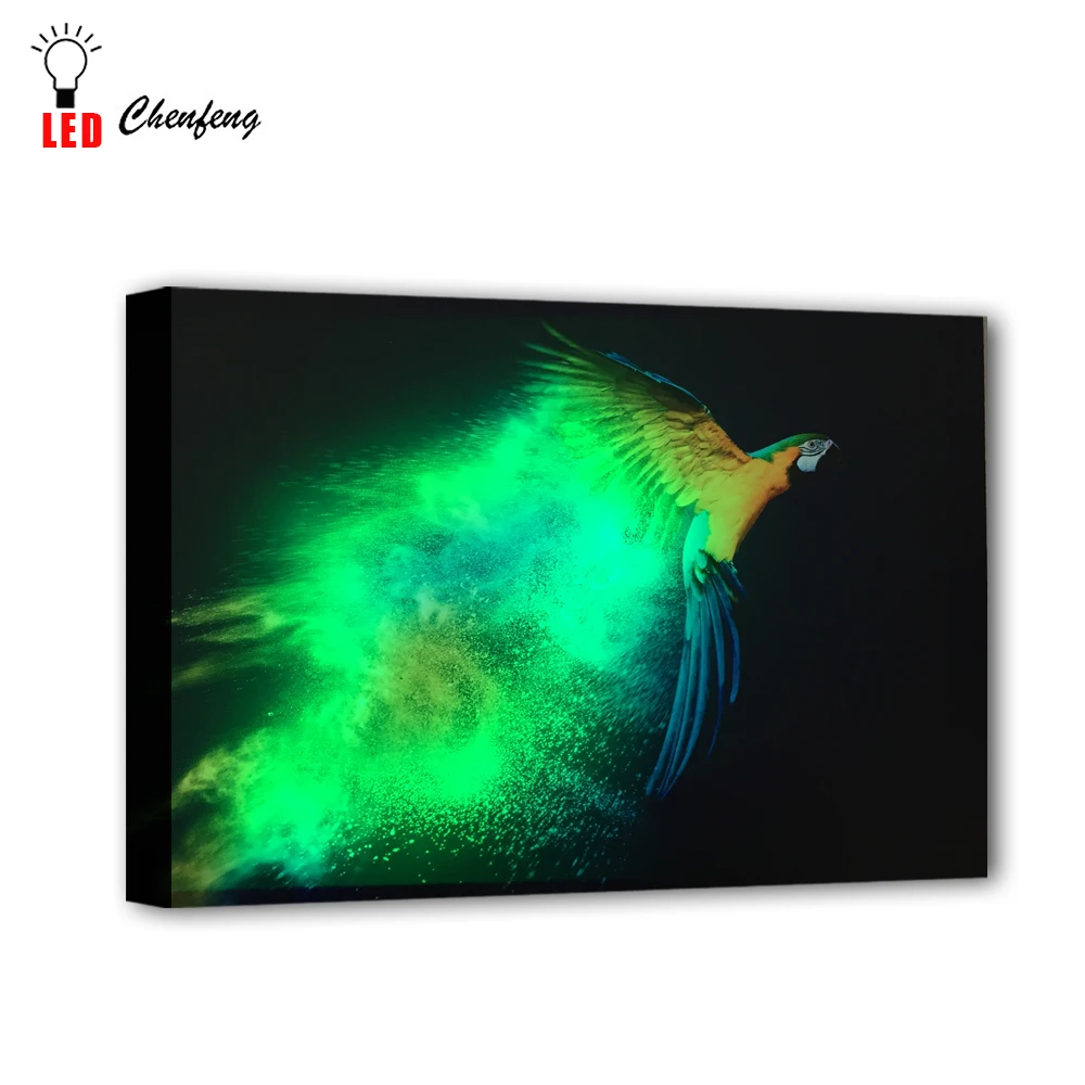 RGB светодиоды холст настенные декоративные летающие Красочные попугай фотографии птиц Печать на холсте с подсветкой картина освещенная подарок для детей