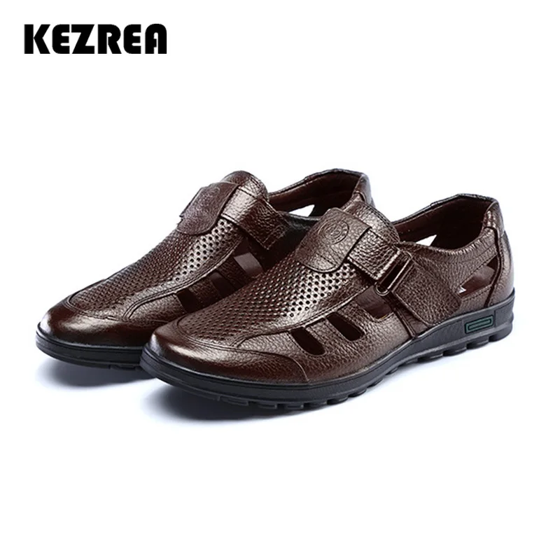 Kezrea Brand Casual Mens Sandals Genuine Leather Outdoor Men for Beach Shoes Drop Shipping | Обувь