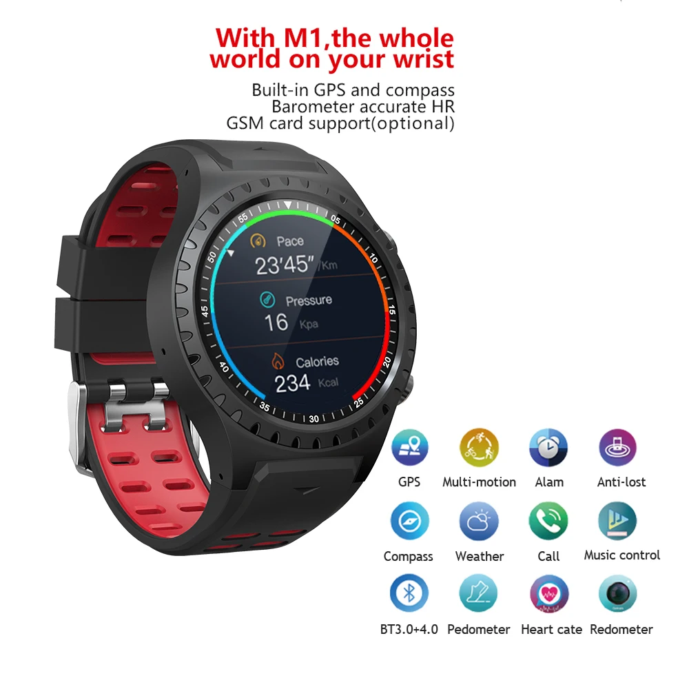 Смарт часы с GPS Bluetooth фитнес трекер пульсометр компас активности мужские