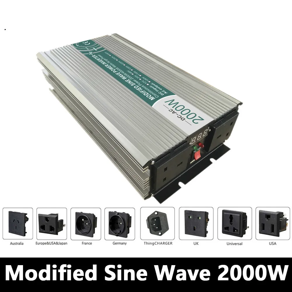 2000W Modified Sine Wave Inverter DC 12V/24V/48V To AC 110V/220V off Grid Power Work With Solar Wind Battery Panel|wave inverter|sine wave