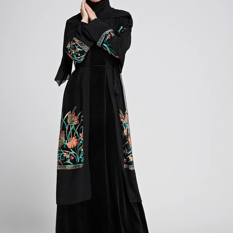 

Plus Size Spring Abaya Turkish Kimono Dubai Sexy Women Embroidery Patchwork Mesh Lace Cardigan Chiffon Blouse Female Clothing