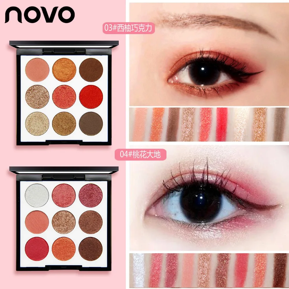 

Novo shimmer matte eyeshadow palette 9 colors waterpoof long lasting sexy red peach pumpkin shimmer eyeshadow powder BN054