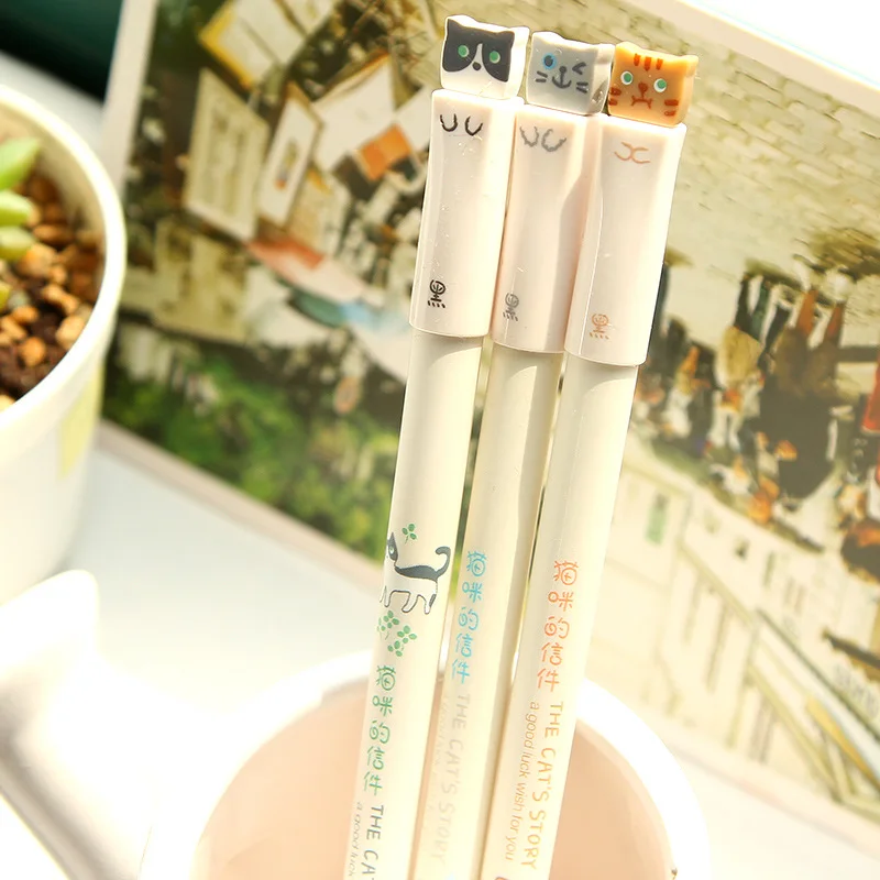 Гелевая ручка с милым котом 3 шт. черные чернильные ручки принтом истории кошки