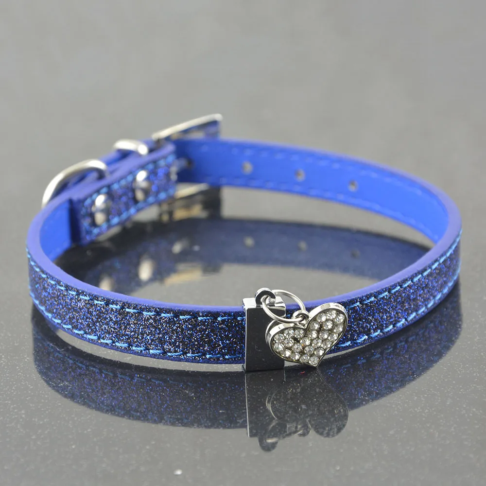 Dark Blue Кожаный ошейник для питомца собаки кошки с кристаллами, регулируемый ошейник с подвеской для питомца собаки щенка - Цвет: Dark Blue