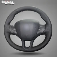 shining wheat black genuine leather car steering wheel cover for peugeot 208 peugeot 2008 car special