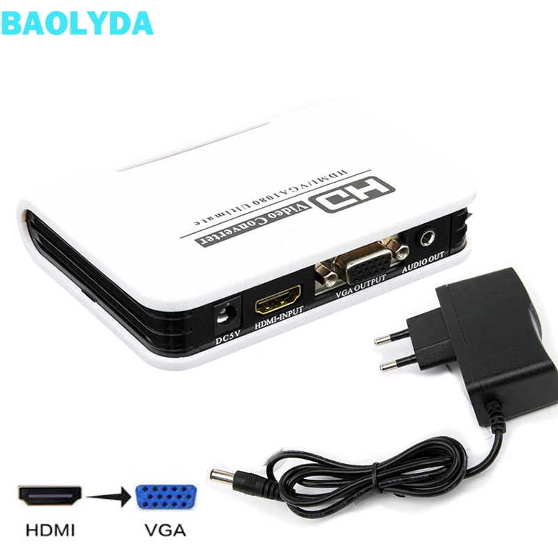 Baolyda HDMI в VGA конвертер 1080P аналоговый сигнал и аудио адаптер HD ТВ AV ПК|Кабели HDMI| |
