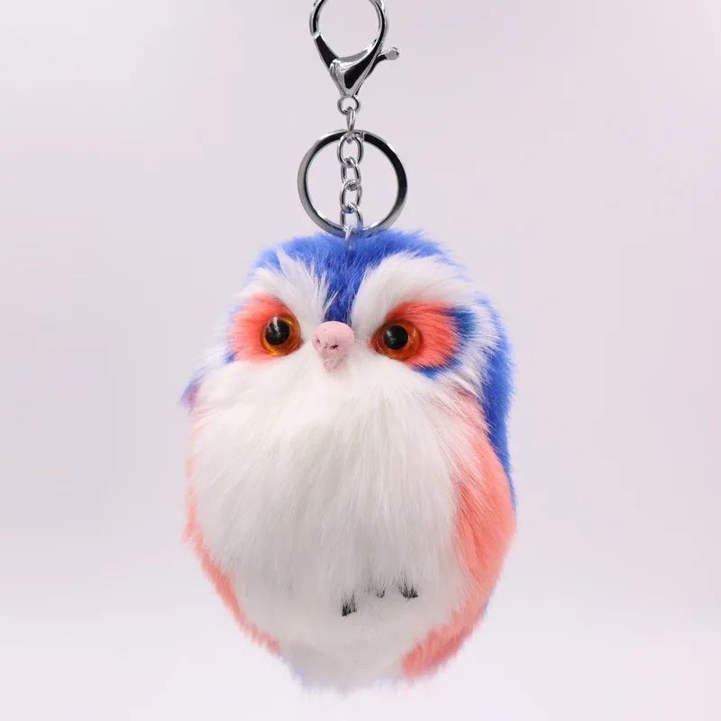 1 Pcs Cute Fluffy Owl Keychain & Pendant Women Key Ring Holder Faux Bunny Rabbit Fur Pompoms Key Chains For Handbag images - 6
