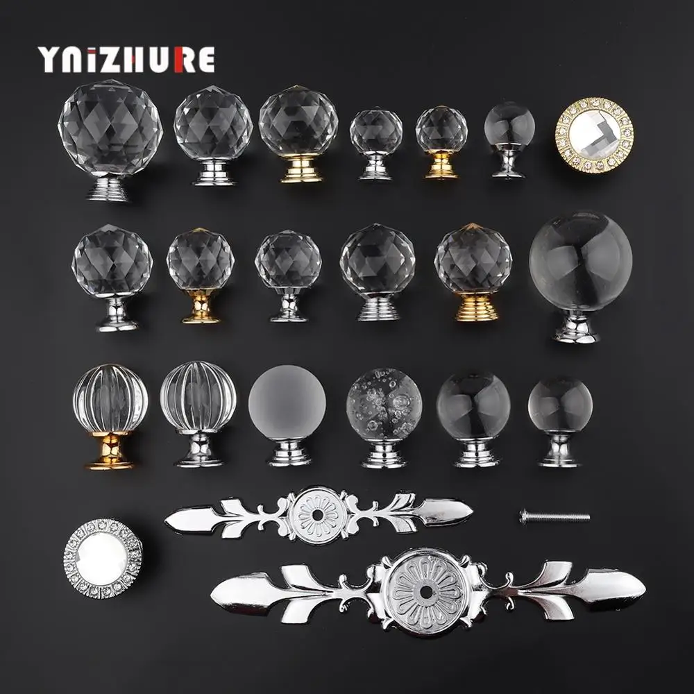

YNIZHURE Brand Design 20-40mm Crystal Glass Knobs Handles Dresser Drawer Kitchen Cabinet Pull Cupboard Handle