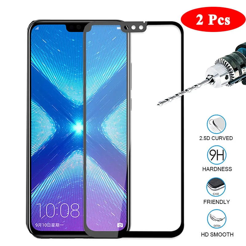 2 шт. закаленное стекло для Huawei Honor 8x Защитное 10 9 lite Полное покрытие защита экрана