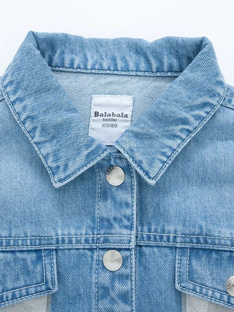 Balabala Kids Girls Contrasting Denim Jacket with Destruction Jean Children Toddler Girl Spring Autumn Clothes | Детская одежда и