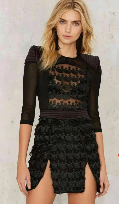 Новинка 2019 женское Черно-серое кружевное платье с круглым вырезом облегающее