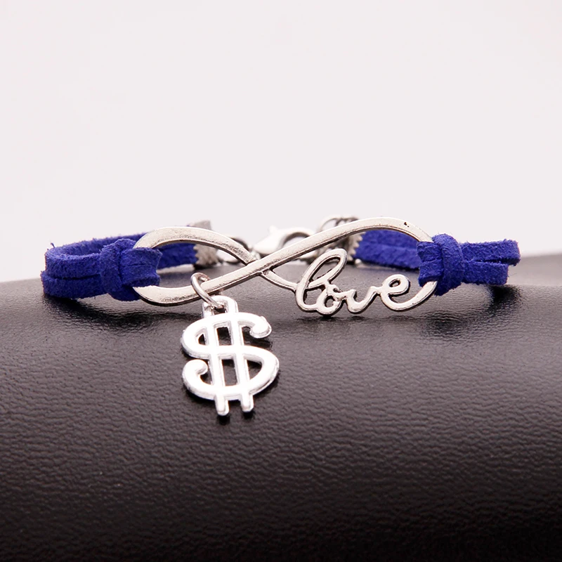 NCRHGL Infinity Love Money Charm Bracelet Bangles Dollars Leather Braided Bracelets For Women Men Jewelry Christmas Drop Ship | Украшения и