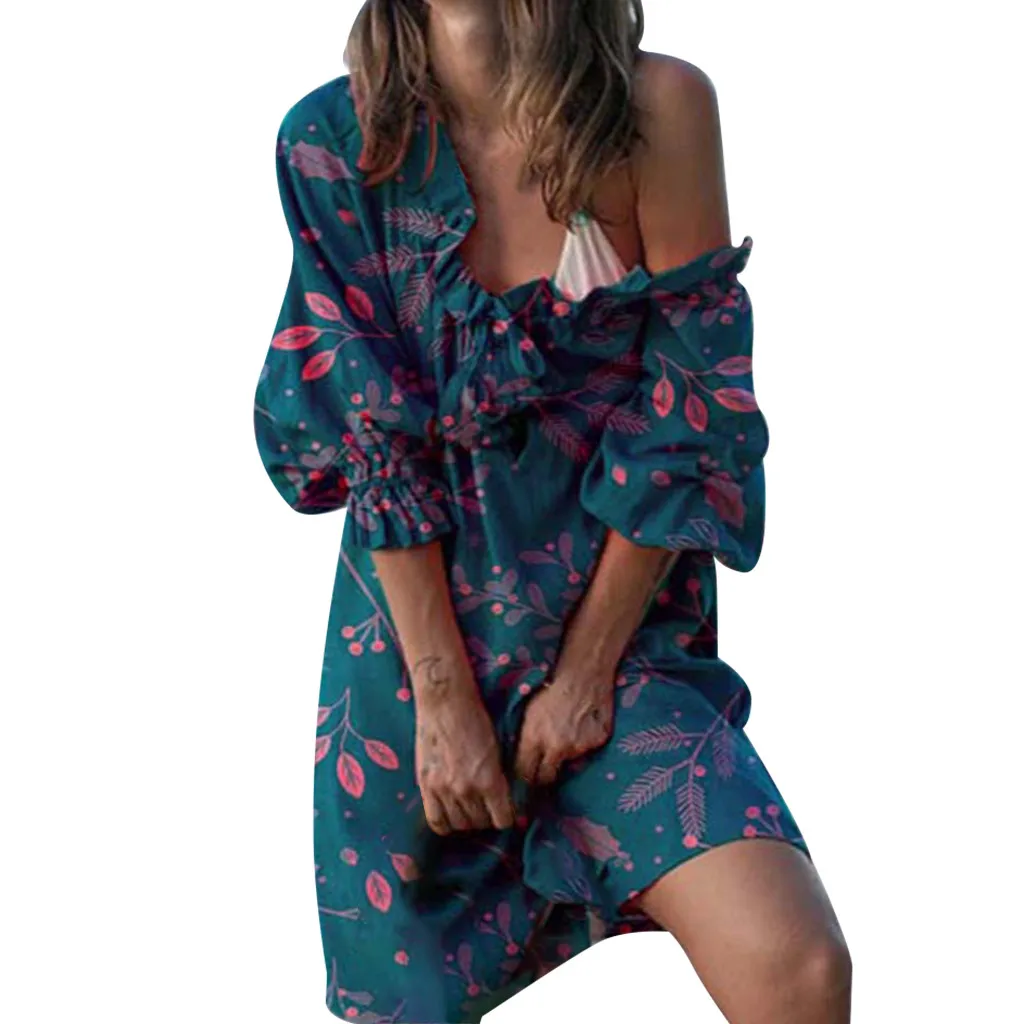 Женское винтажное платье с цветочным принтом Повседневное неправильной формы