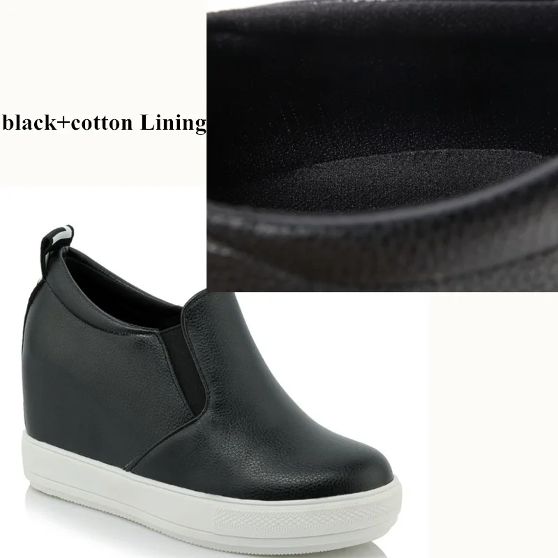 black with cotton Модные женские ботильоны на платформе и высоком каблуке; пикантная обувь, увеличивающая рост; цвет красный, белый; женские повседневные кроссовки на танкетке с мехом - Цвет: black with cotton
