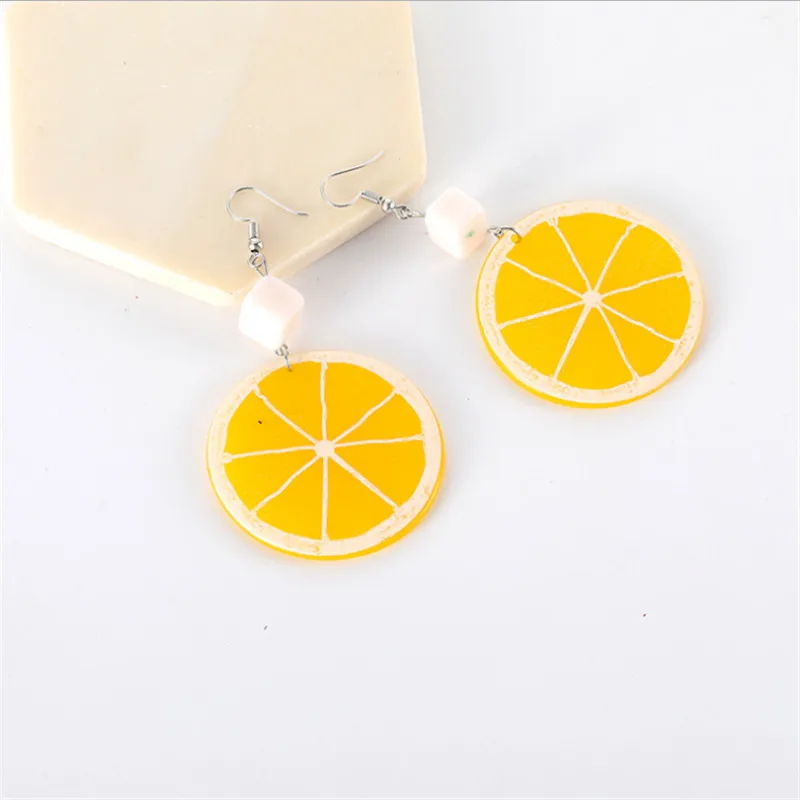 2021 New product Japan and South Korea fruit orange lemon pendant female sweet temperament women summer yellow ear jewelry ma | Украшения и