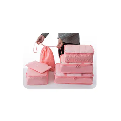 Pink 6 шт. дорожные сумки высокой емкости для одежды, упаковочные кубики, органайзер для багажа, аккуратный Чехол, портативный контейнер, водонепроницаемый чехол для хранения - Цвет: Pink