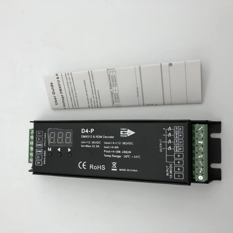 Светодиодный CCT/RGB/RGBW декодер DMX& RDM декодер вход 12-36 в 4x8ач постоянное напряжение DMX512& RDM декодер D4-P