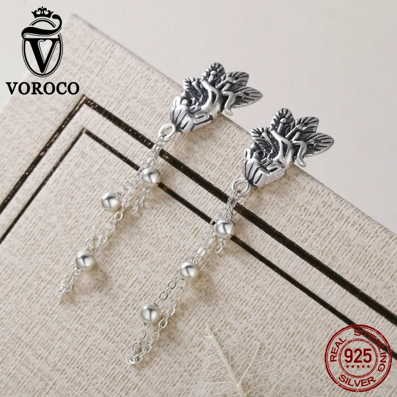 Серьги подвески VOROCO VSE020 женские из серебра 925 пробы изысканные длинные висячие