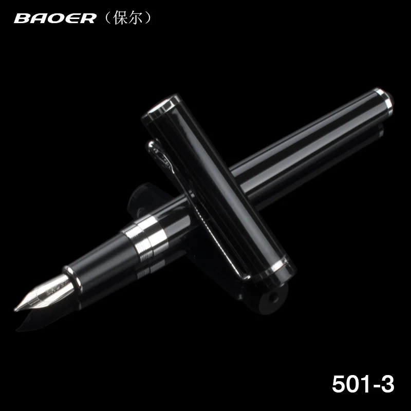 

Baoer Deluxe Gift Pens d521 Black Soft Metal Fountain Pen 0.5mm Iridium Nib Ink Writing Pens School Supplies