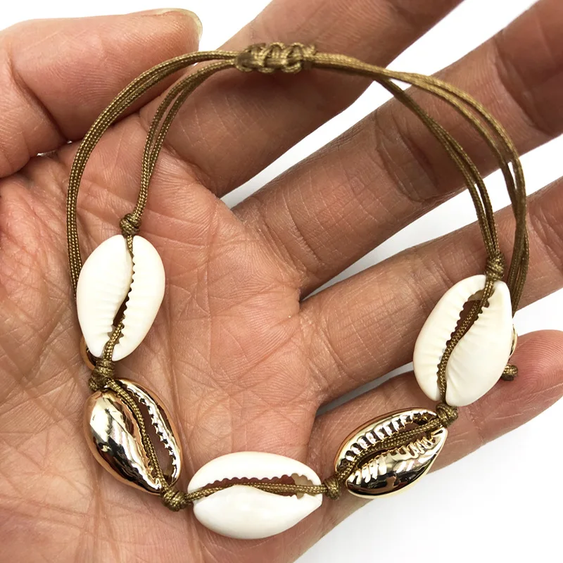 Женский браслет в виде раковины Cowrie серебряный золотой богемский натуральный