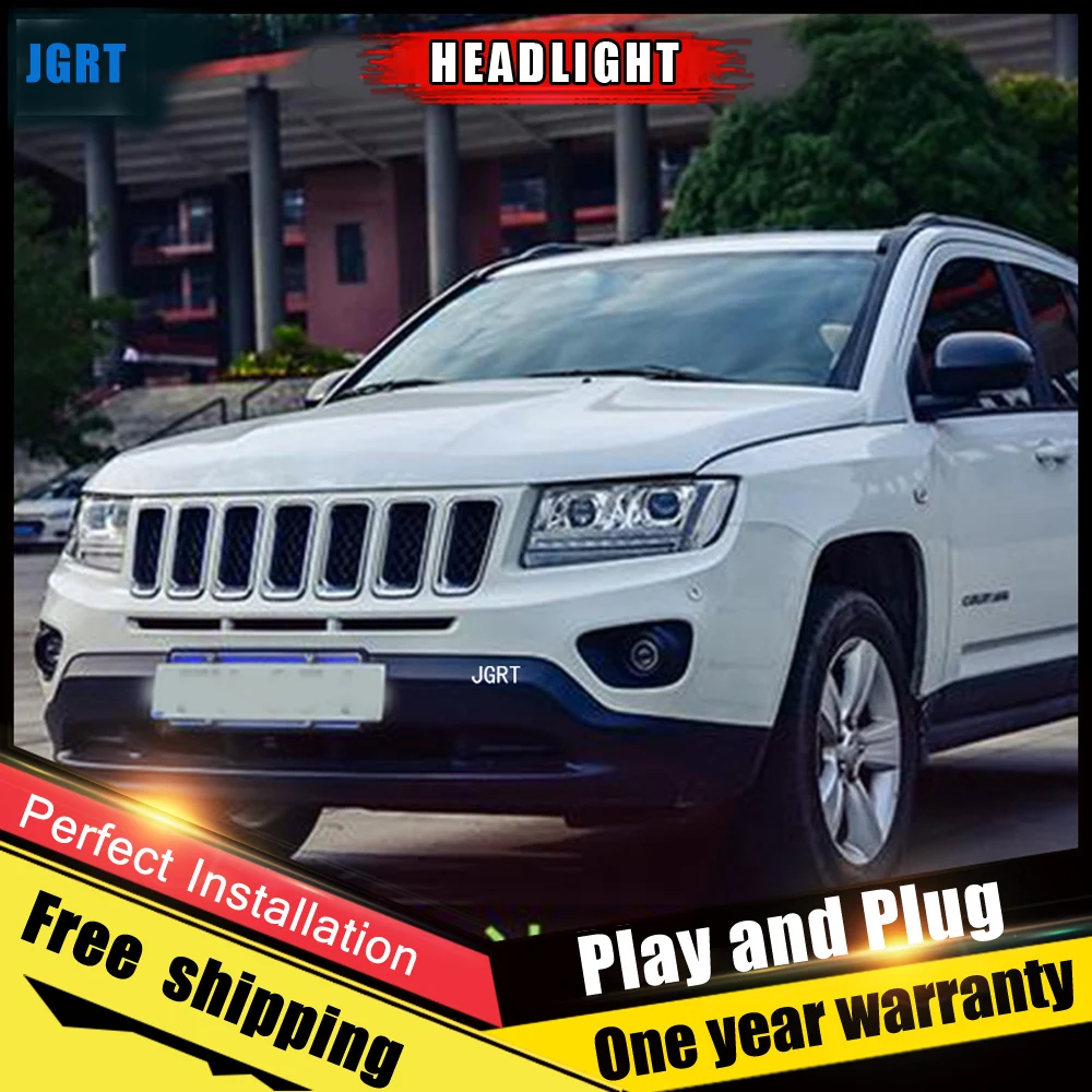 

2PCS Car Style LED headlights for Jeep Compass 12-14 for Compass head lamp LED DRL Lens Double Beam H7 HID Xenon bi xenon lens