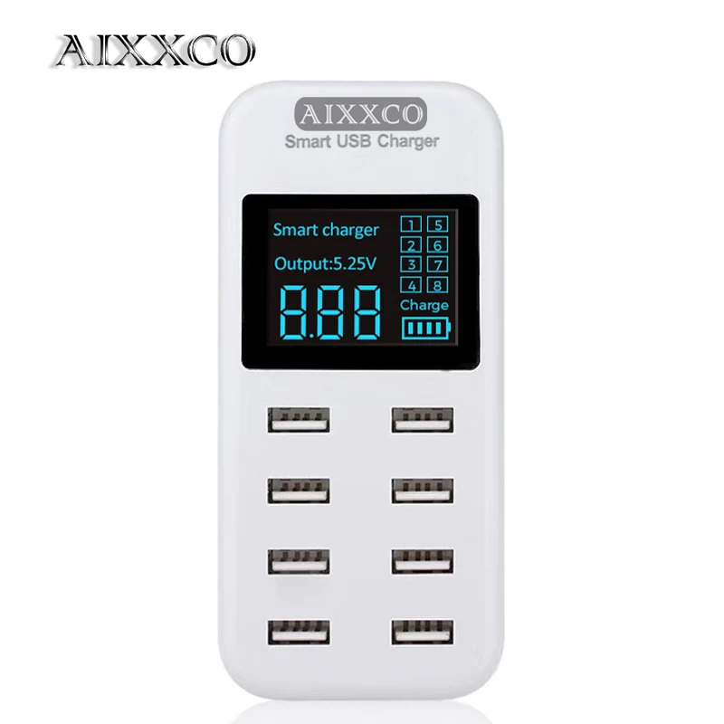 Black Display AIXXCO Смарт USB зарядное устройство светодиодный дисплей 8 портов 40 Вт Быстрая зарядка для iPhone iPad samsung huawei Xiaomi Мобильный телефон - Тип штекера: Black Display