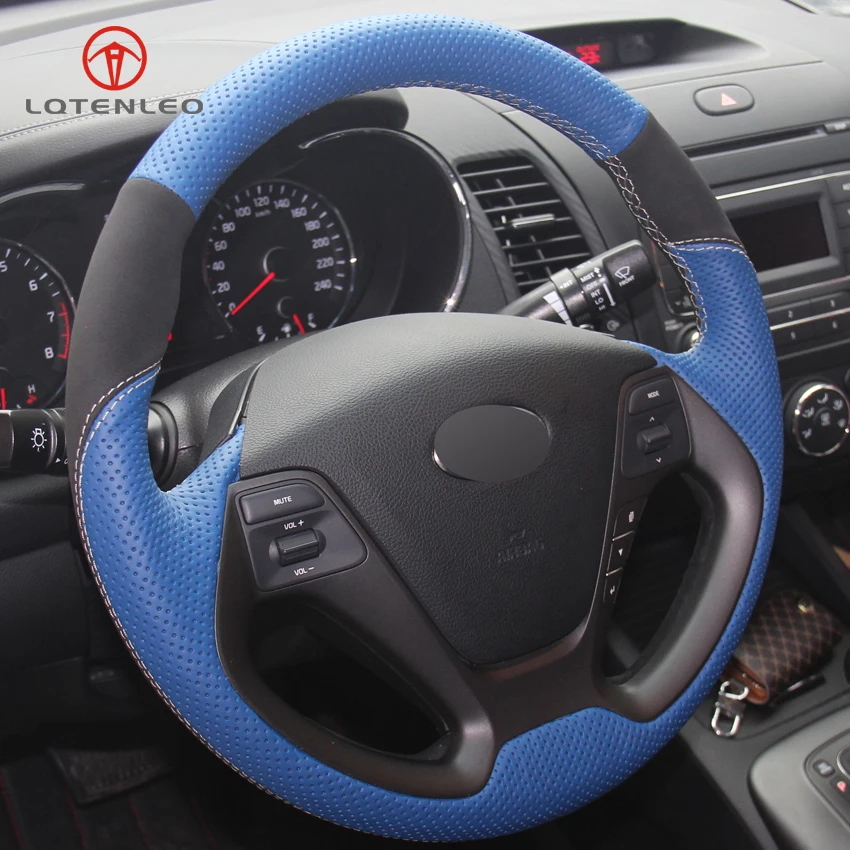 LQTENLEO синий кожаный черный замшевое рулевое колесо Крышка для Kia K3 2012- Ceed Cee 'd Cerato 2012- Forte Koup Forte5 2013