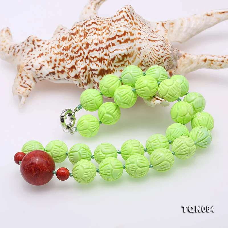 JYX Bohimia style Turquoise Necklace 16-16.5mm Green Round Beads dotted Red 9-25mm Coral Pendant 21&quot beautiful figure | Украшения и
