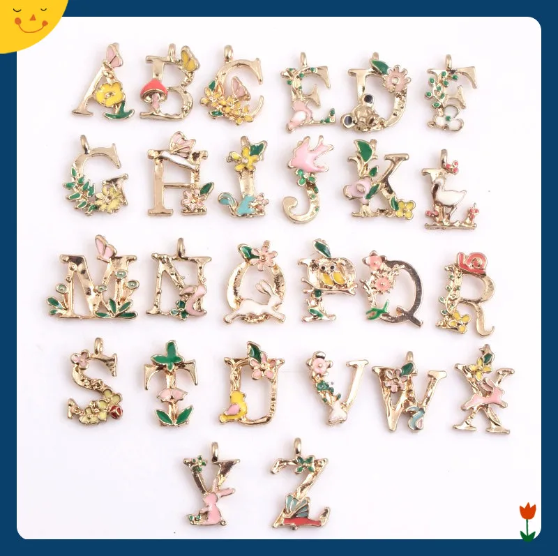 OYKZA металлический сплав эмаль Алфавит буквы шармы подвески для браслета брелок