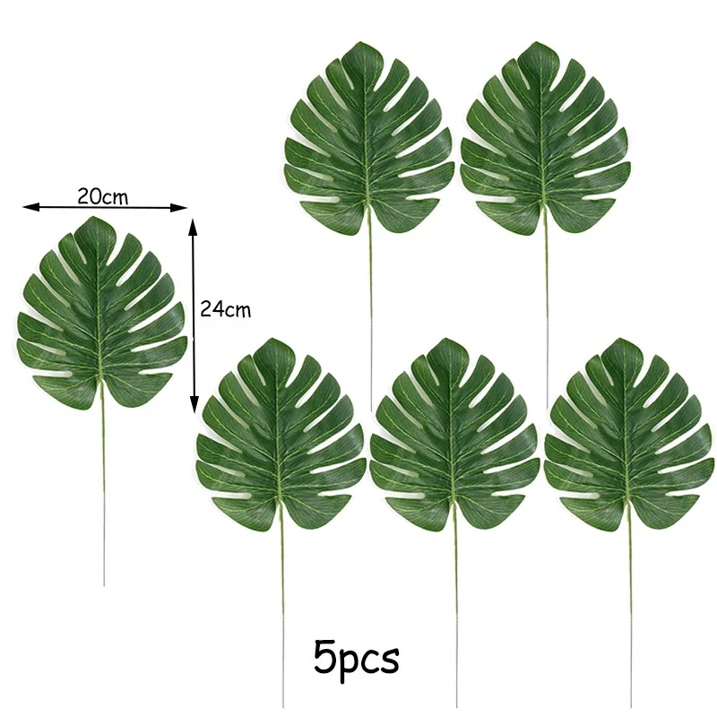 Green 1 Artificial 5 шт. искусственные тропические Пальмовые Листья Гавайский лист моделирования Гавайи для Гавайской вечеринки украшения домашний садовый стол Декор - Цвет: Green 1