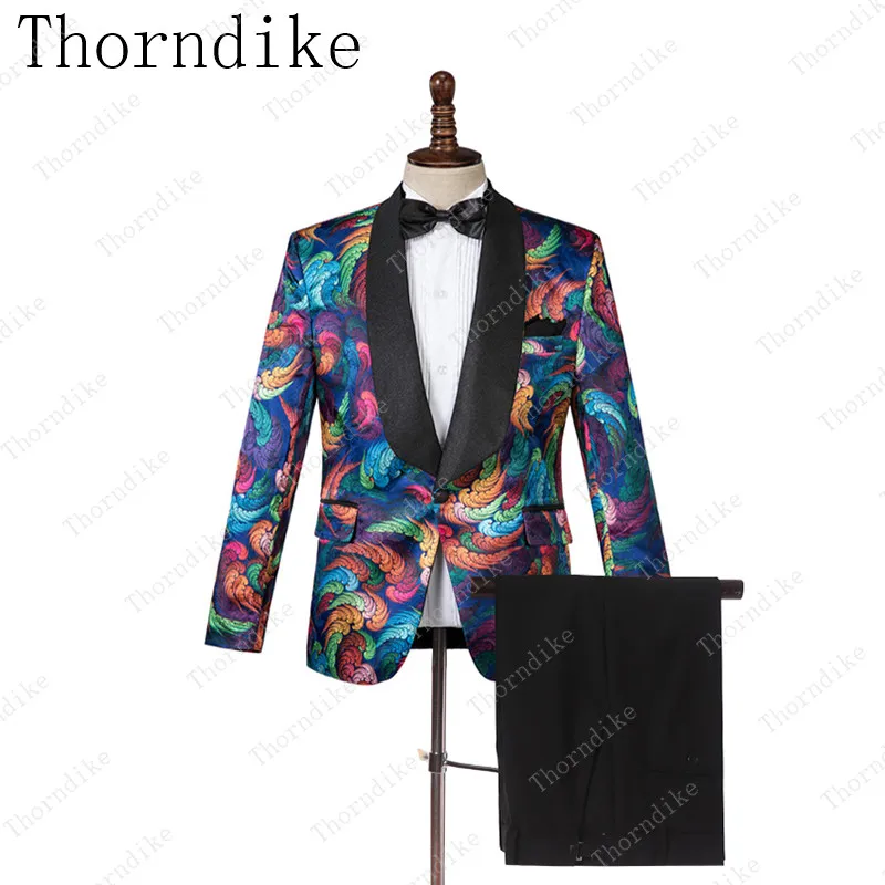 Thorndike 2019 цветной узор мужчины одна кнопка Свадебный костюм жениха певица смокинг