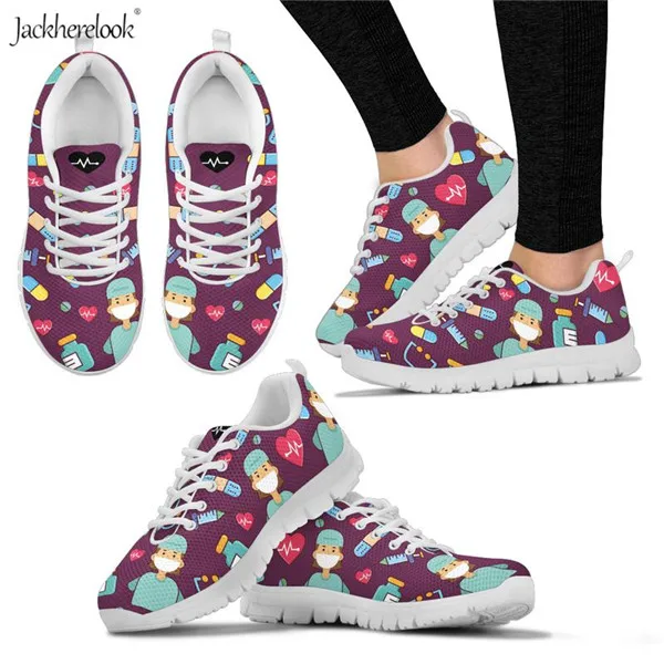 HM1144AQ Jackherelook модные туфли на плоской подошве для женщин Медсестра Доктор печати кроссовки дышащие сетчатые красовки женская повседневная обувь tenis feminino - Цвет: HM1144AQ