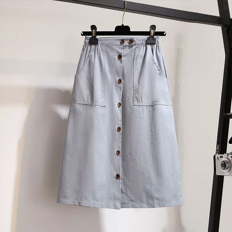 Модная однобортная юбка 2018 женские летние юбки на пуговицах спереди