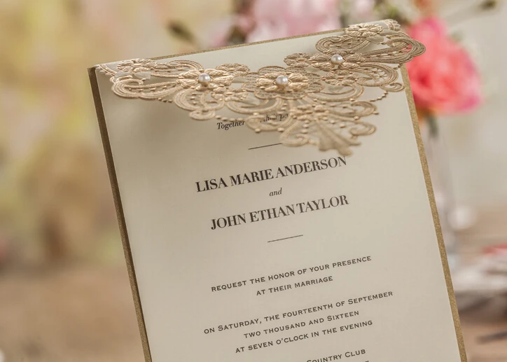 Элегантный Золотой цвет Сложенном Свадебные Приглашения Пригласительный