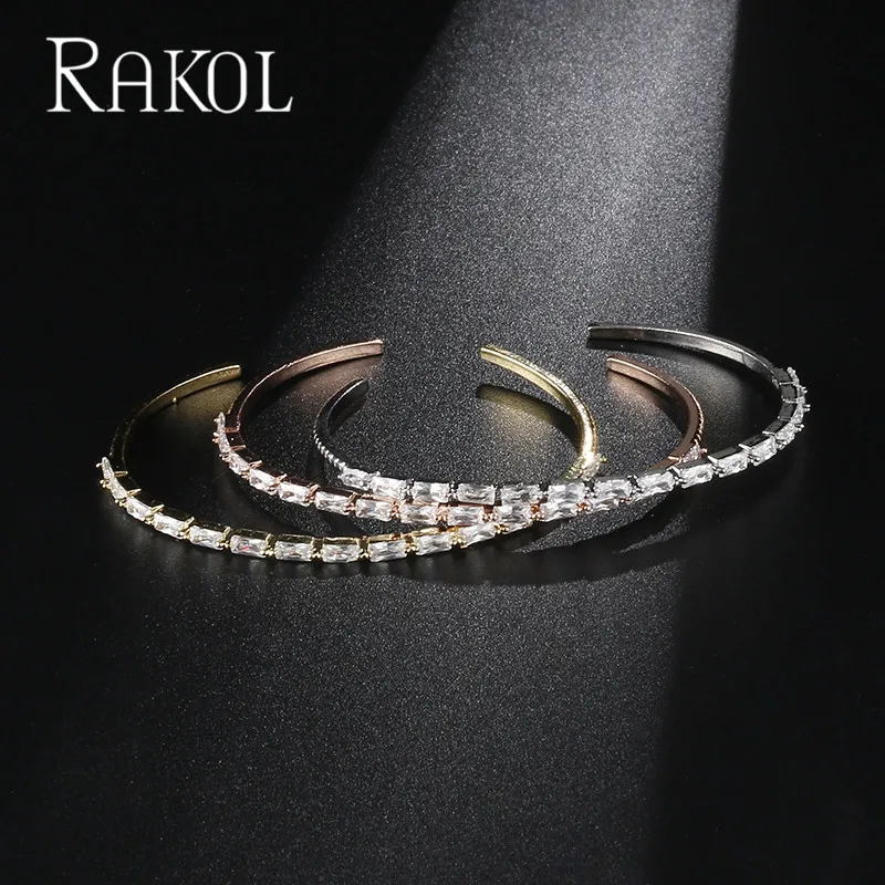 RAKOL AAA+ кубический цирконий багет Bijoux манжета Теннисный браслет и браслет с розовым золотом женские свадебные ювелирные изделия